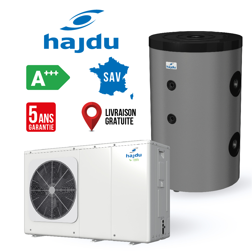HAJDU HPAW-4 Pompe à chaleur monobloc air/eau + ballon tampon PT HC 100 en KIT TEST